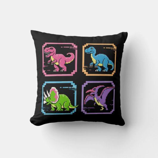 Retro 90s Arcade Dinosaurus Karakters Kussen (Voorkant)