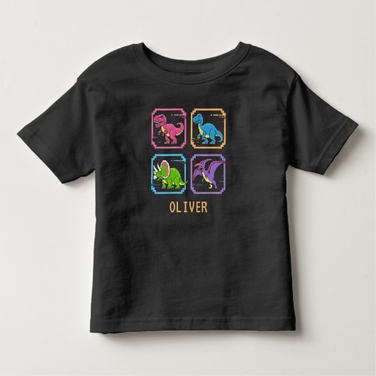 Retro 90s Arcade Dinosaurus Karakterscherm Kinder Shirts (Voorkant)