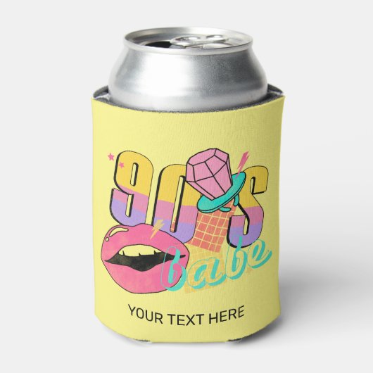 Retro 90's Babe Lips Ring Pop Gele Blauwgroen naam Blikjeskoeler (Blikje Voorkant)