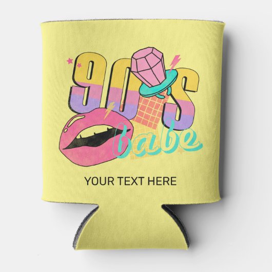 Retro 90's Babe Lips Ring Pop Gele Blauwgroen naam Blikjeskoeler (Voorkant)