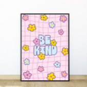 Retro 90s Be Kind Bloem Grid Patroon Perfect Poster