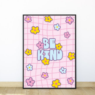 Retro 90s Be Kind Bloem Grid Patroon Perfect Poster