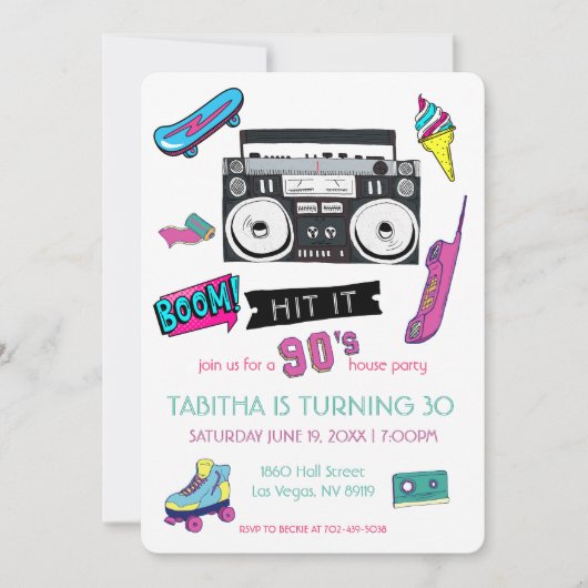 Retro 90's Birthday Party Invitation Kaart (Voorkant)