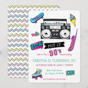 Retro 90's Birthday Party Invitation Kaart