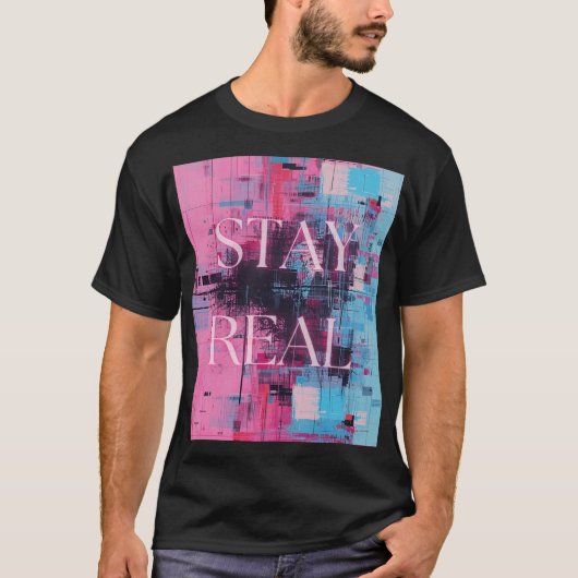 Retro 90s Black Unisex T-shirt Neon Stay Real (Voorkant)