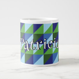 Retro 90s Blauw en Groen Geometrisch Abstract OpAr Grote Koffiekop