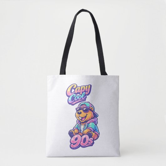 Retro 90s Capy Cool Capybara Boodschappentas Tote Bag (Voorkant)