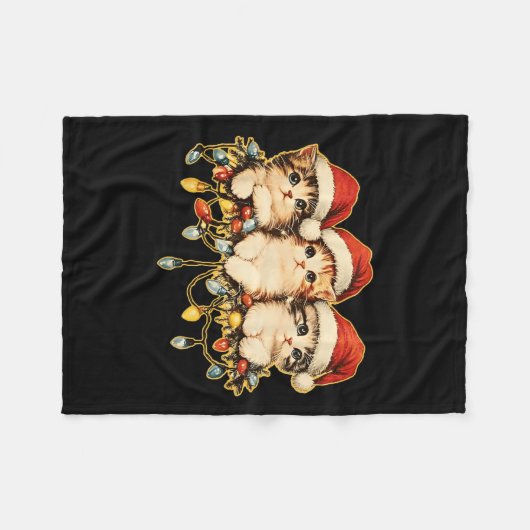 Retro  90s Cat Xmas Light Christmas 1 Fleece Deken (Voorkant (Horizontaal))