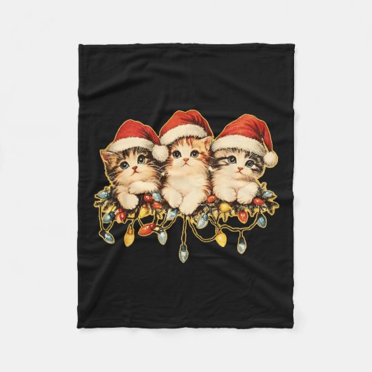 Retro  90s Cat Xmas Light Christmas 1 Fleece Deken (Voorkant)