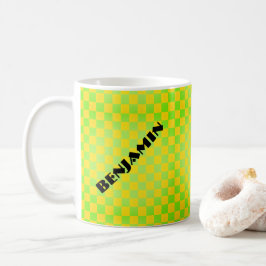 Retro 90s Citroen Geel Lime Groen Schachbordpatroo Koffiemok