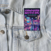 Retro 90s City Pop Night: Neon Tokyo & Osaka Rain Button (Insitu)
