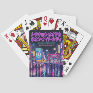 Retro 90s City Pop Night: Neon Tokyo & Osaka Rain Pokerkaarten