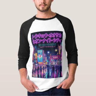 Retro 90s City Pop Night: Neon Tokyo & Osaka Rain T-shirt