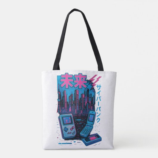 Retro 90s Cyberpunk Neon Canvas tas (Achterkant)