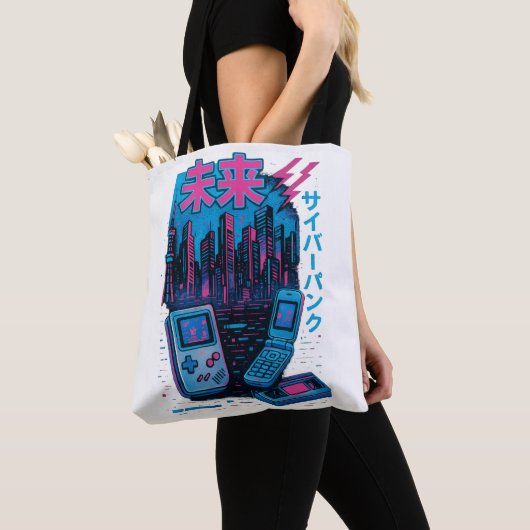 Retro 90s Cyberpunk Neon Canvas tas (Dichtbij)
