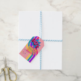 Retro 90's Feest Roze Nostalgische Verjaardag Cadeaulabel