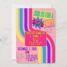Retro 90's Feest Roze Nostalgische Verjaardag Kaart