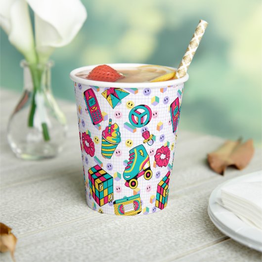 Retro 90s Funky Neon Glow Cassettebandje Verjaarda Papieren Bekers (Insitu)