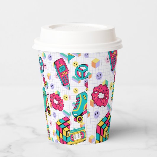 Retro 90s Funky Neon Glow Cassettebandje Verjaarda Papieren Bekers (Links)