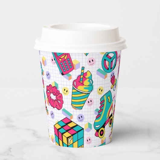 Retro 90s Funky Neon Glow Cassettebandje Verjaarda Papieren Bekers (Achterkant)