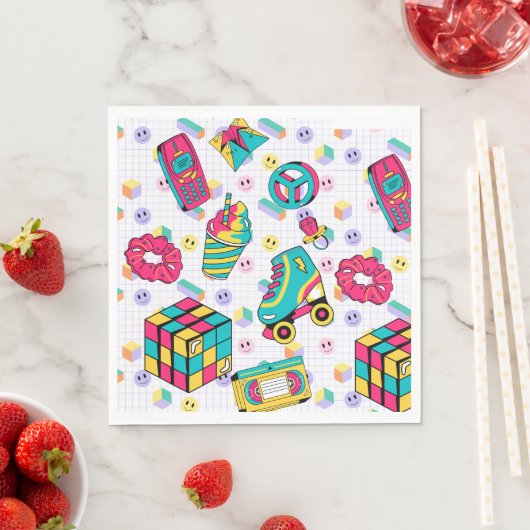 Retro 90s Funky Neon Glow Cassettebandje Verjaarda Servet (Insitu)