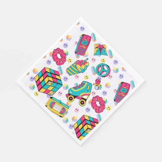 Retro 90s Funky Neon Glow Cassettebandje Verjaarda Servet (Hoek)