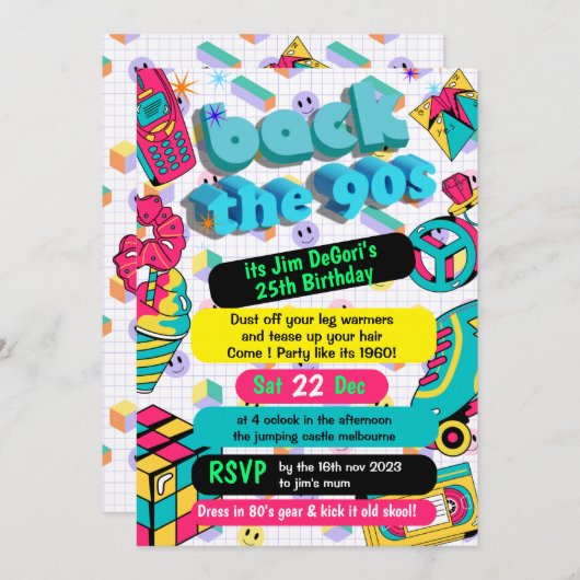 Retro 90s Funky Neon Glow Disco Verjaardag Kaart (Voorkant / Achterkant)