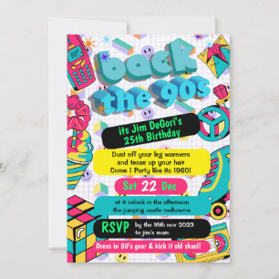 Retro 90s Funky Neon Glow Disco Verjaardag Kaart