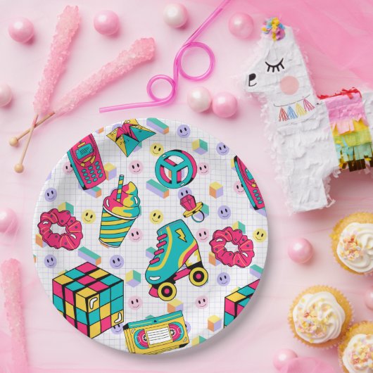 Retro 90s Funky Neon Glow Verjaardag Papieren Bordje (Feest)