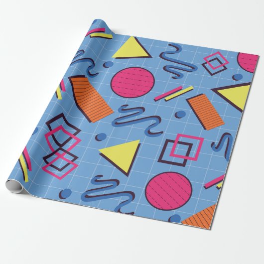 Retro 90s geometrisch patroon cadeaupapier (Uitgerold)