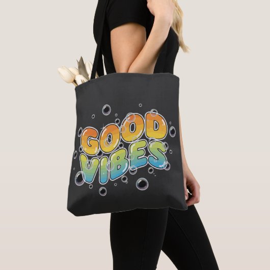 Retro 90s Goede Vibes Borrelende Graffiti Typograf Tote Bag (Dichtbij)