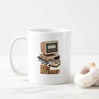 Retro 90s Internet Vintage Computer Illustratie – Koffiemok