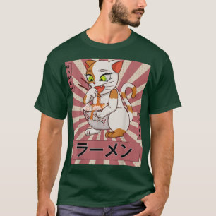 Retro 90s Japanse Kawaii Anime Cat Eating Ramen N T-shirt
