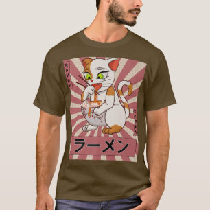 Retro 90s Japanse Kawaii Anime Cat Eating Ramen N T-shirt