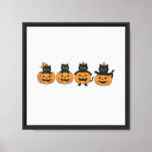 Retro 90s Kat Halloween Pompoen Zwarte Kat Canvas Afdruk