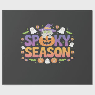 Retro 90s Kat Pompoen Halloween Retro Bloemige Spo Cadeaupapier