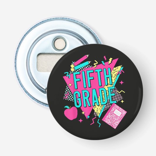 Retro 90s Klasleraar Terug naar school Button Flesopener (Voorkant)