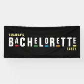 Retro 90s Kleurrijke Bachelorette Party Zwart Spandoek (Horizontaal)