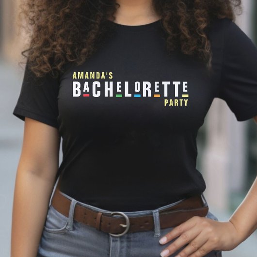 Retro 90s Kleurrijke Bachelorette Party Zwart T-shirt