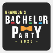 Retro 90s Kleurrijke Das Bachelorfeest Zwart Vierkante Sticker (Voorkant)