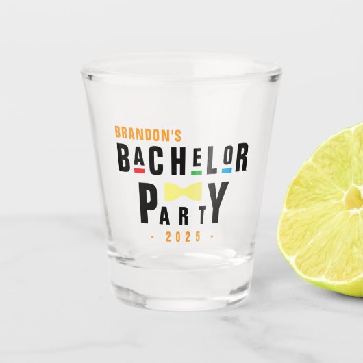 Retro 90s Kleurrijke Das Bruiloft Shot Glas (Voorkant)