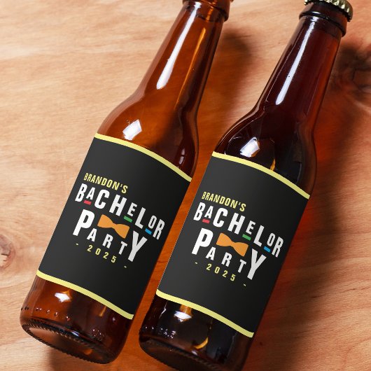 Retro 90s Kleurrijke Das Bruiloft Zwart Bier Etiket