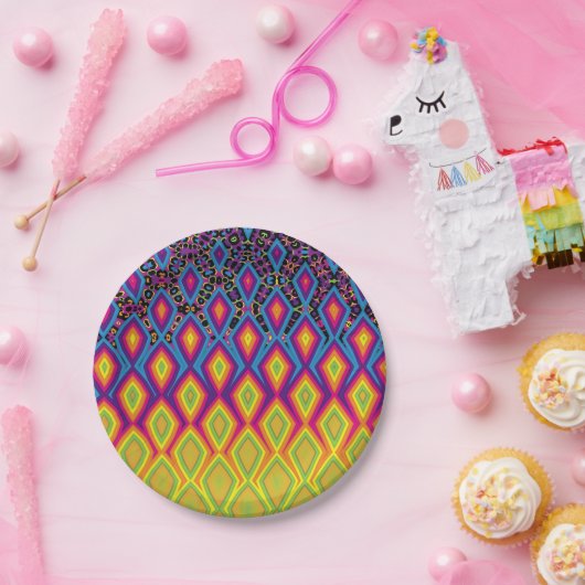 Retro 90s levendig Neon Colour Abstract Pattern Papieren Bordje (Feest)