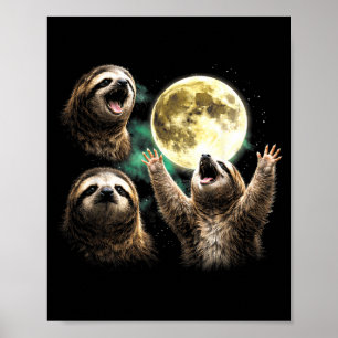 Retro 90s Luiaard die naar de maan huilt Luiaard M Poster
