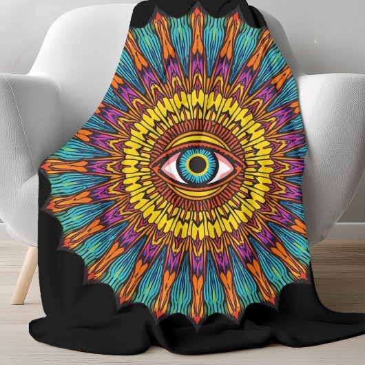 Retro 90s Mandala | Psychedelische Derde Oog Grafi Fleece Deken