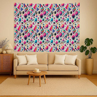 Retro 90s Memphis Geometric Neon Bold Wall Tapestr Wandkleed