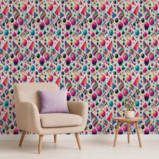 Retro 90s Memphis Geometric Neon Bold Wallpaper Behang