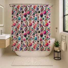 Retro 90s Memphis Geometric Neon Shower Curtain Douchegordijn