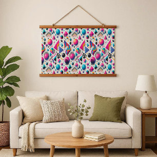 Retro 90s Memphis Geometrisch Neon Houten Lijst Ta Hangend Wandkleed