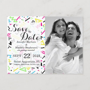 Retro 90's Neon Pink Green Blue Gellow Doodle Aankondigingskaart